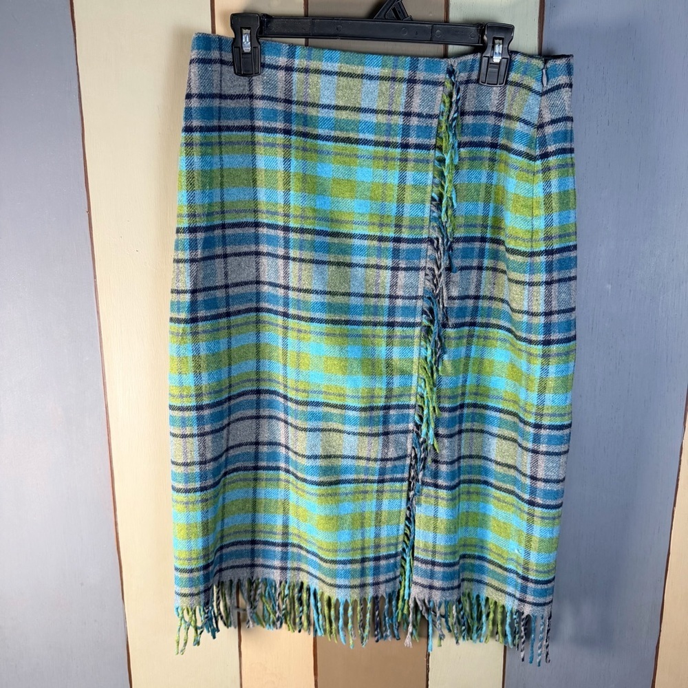J.Jill Wool-Blend, Plaid Fringe Skirt- Size:10 - Picture 6 of 10